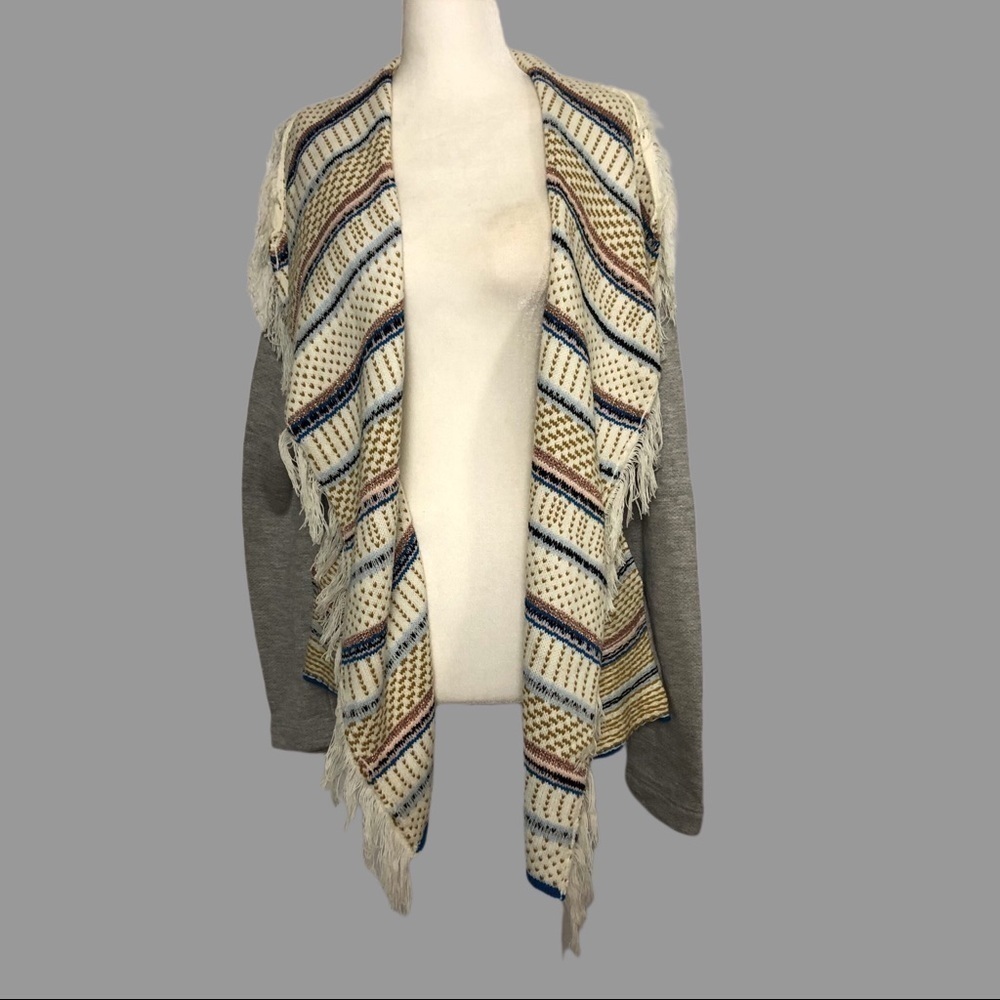 ❤️ S ❤️ NWT Anthro Cardigan Stripes Contrast Fringed Soft Sparkle Metallic